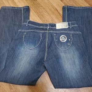 Dereon Womens Jeans 14W Fleur De Lis Dark Wash Boo